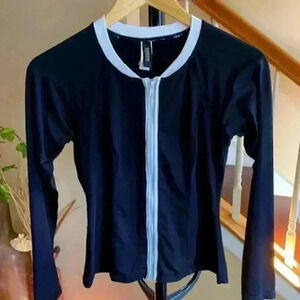 Bond-Eye Australia Womens Long Sleeve Swim RashGuard Black White Top Size 6